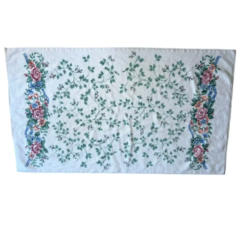 2 Vintage JCPenney Collection cottage core bath towel floral pink roses